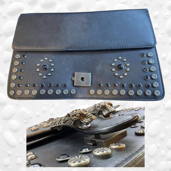 Dark Grey Studded Handbag – Heavy Chains, Horseshoe Clasp, Statement Piece! - Picture 7 of 7